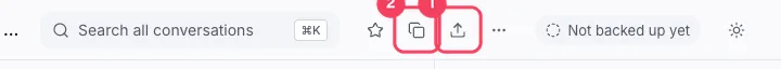 The top bar of a conversation. The Copy as Markdown and Export buttons are highlighted.