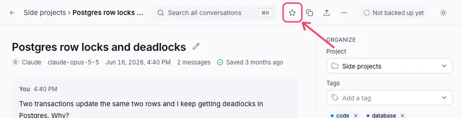 A conversation with the star button at the top highlighted.