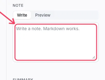 The Note box in the right panel of a conversation.