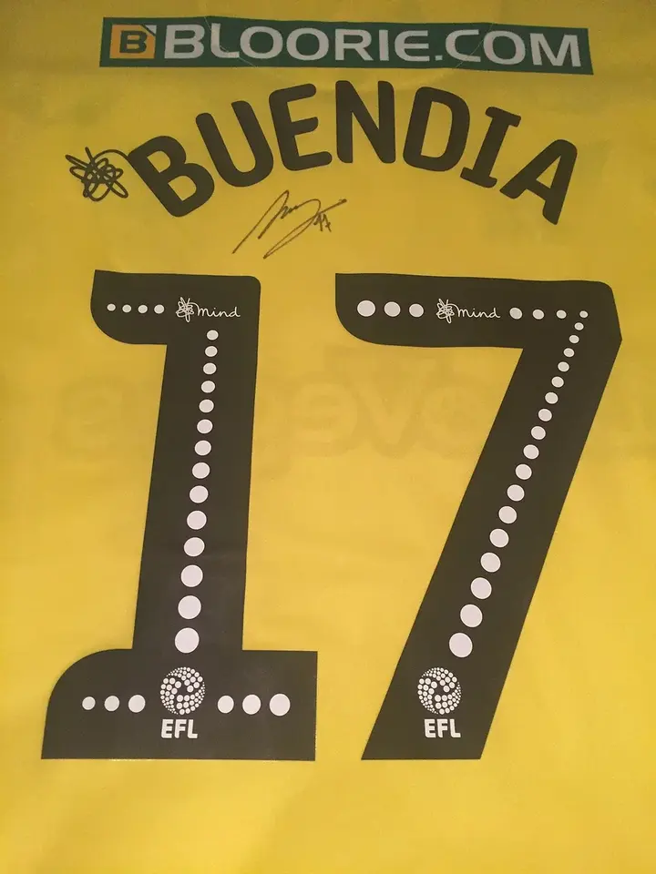 A signed yellow football shirt, number 17
