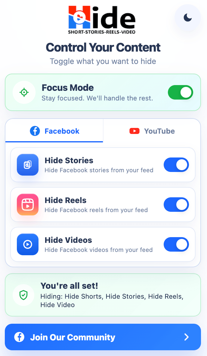 Extension focus controls preview