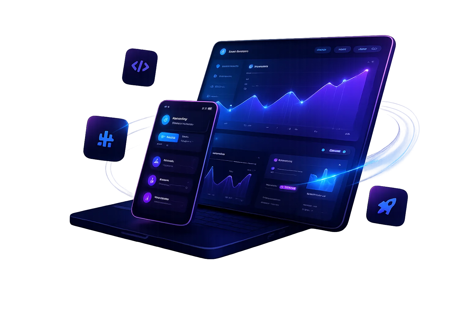 Modern SaaS dashboard and mobile app interface