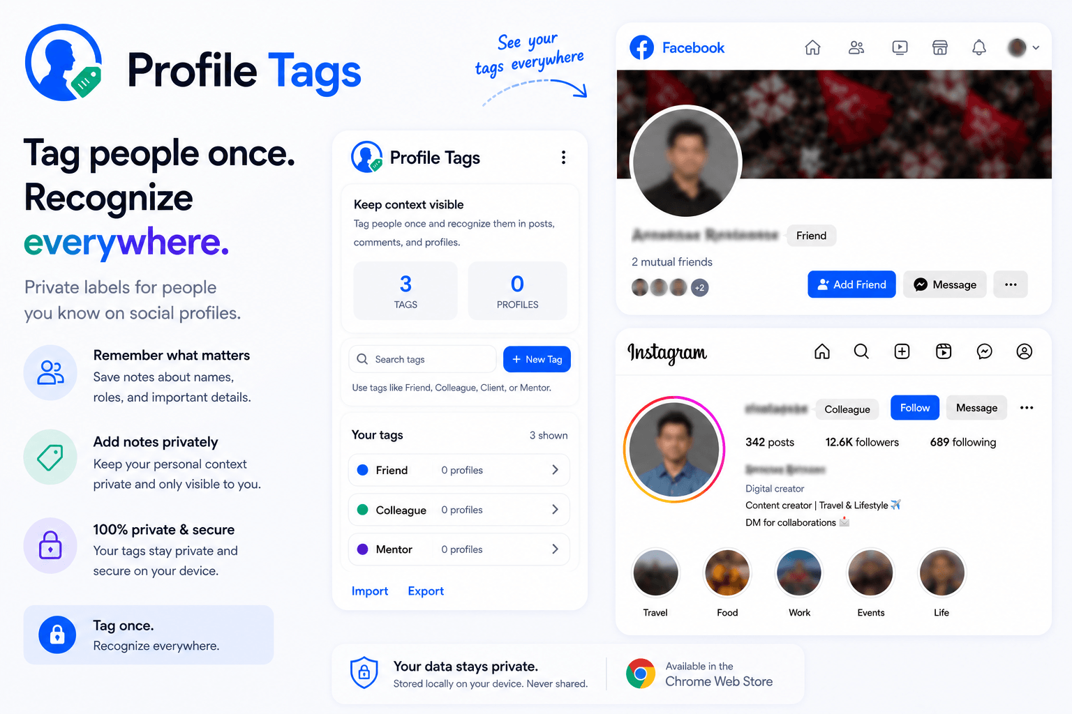 Profile Tags extension preview with private social labels